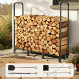 Gardeon Firewood Rack 120cm Wood Rack 3 Sizes Firewood Storage with Tools Black - Close-Up Angle