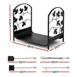 Gardeon Firewood Rack 48cm Wood Rack Firewood Storage Indoor Outdoor Black - Front View