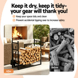 Gardeon Firewood Rack 84cm Wood Rack Firewood Storage Indoor Outdoor Black - 45-Degree Angle