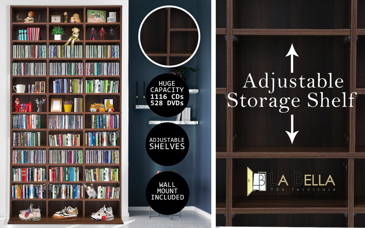 Adjustable Shelves CD DVD Bookcase Storage Shelf - ESPRESSO