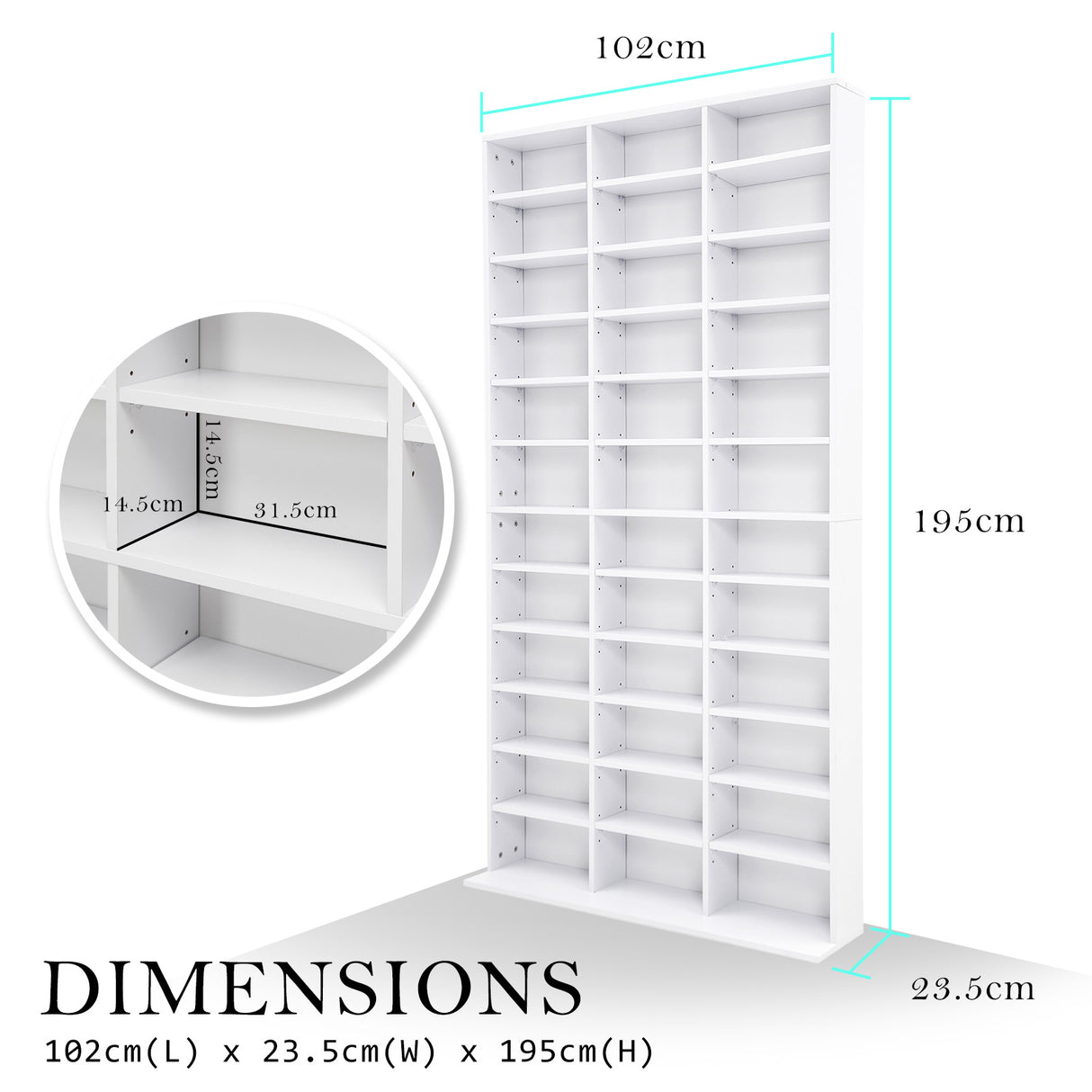 Adjustable Shelves CD DVD Bookcase Storage Shelf - WHITE