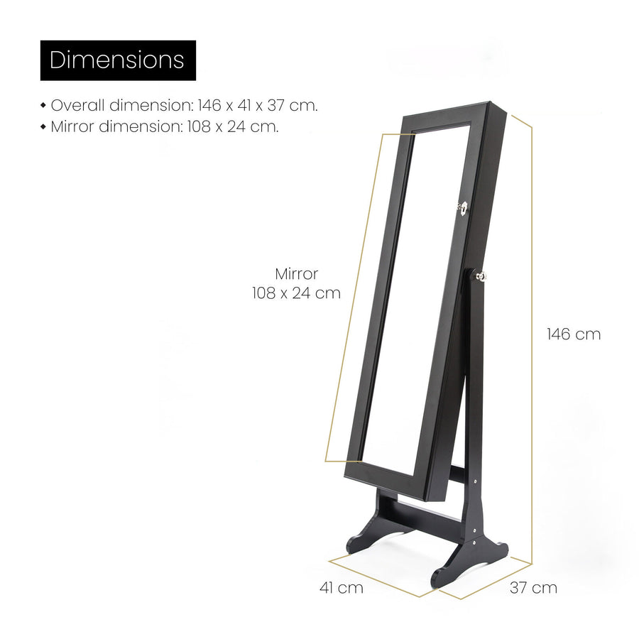 146cm Mirror Jewellery Cabinet 2 Drawers LOWE - BLACK