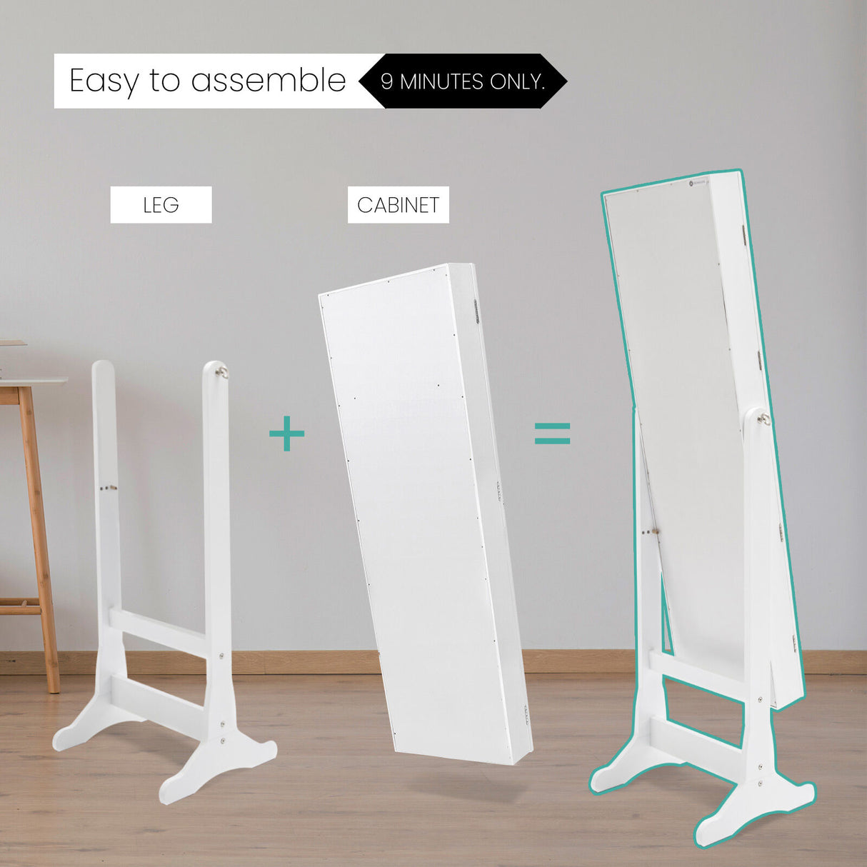 146cm Mirror Jewellery Cabinet 2 Drawers LOWE - WHITE