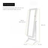 146cm Mirror Jewellery Cabinet 2 Drawers LOWE - WHITE - Extra Image