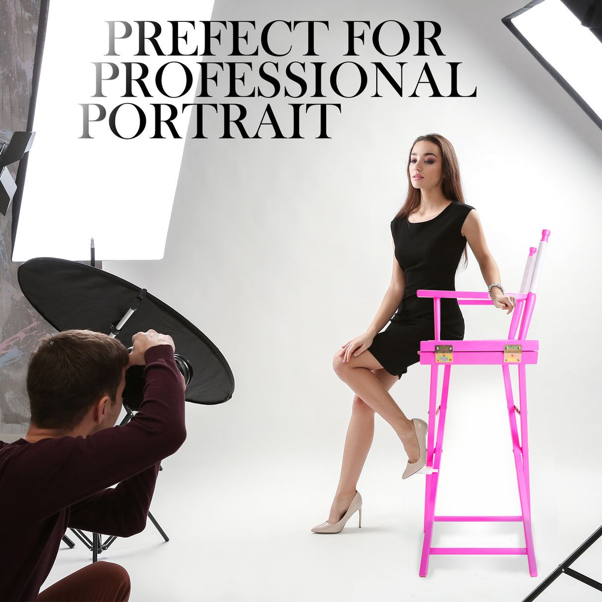 2X 76cm Tall Director Chair - PINK HUMOR