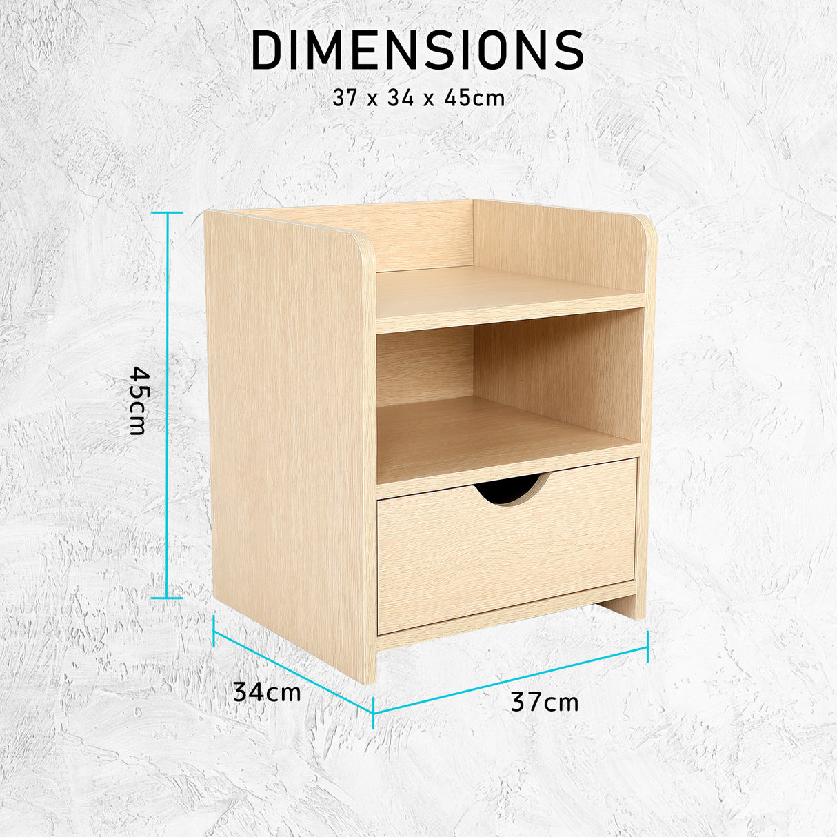 2X Bedside Table 1 Drawer 2 Shelf LARK - OAK