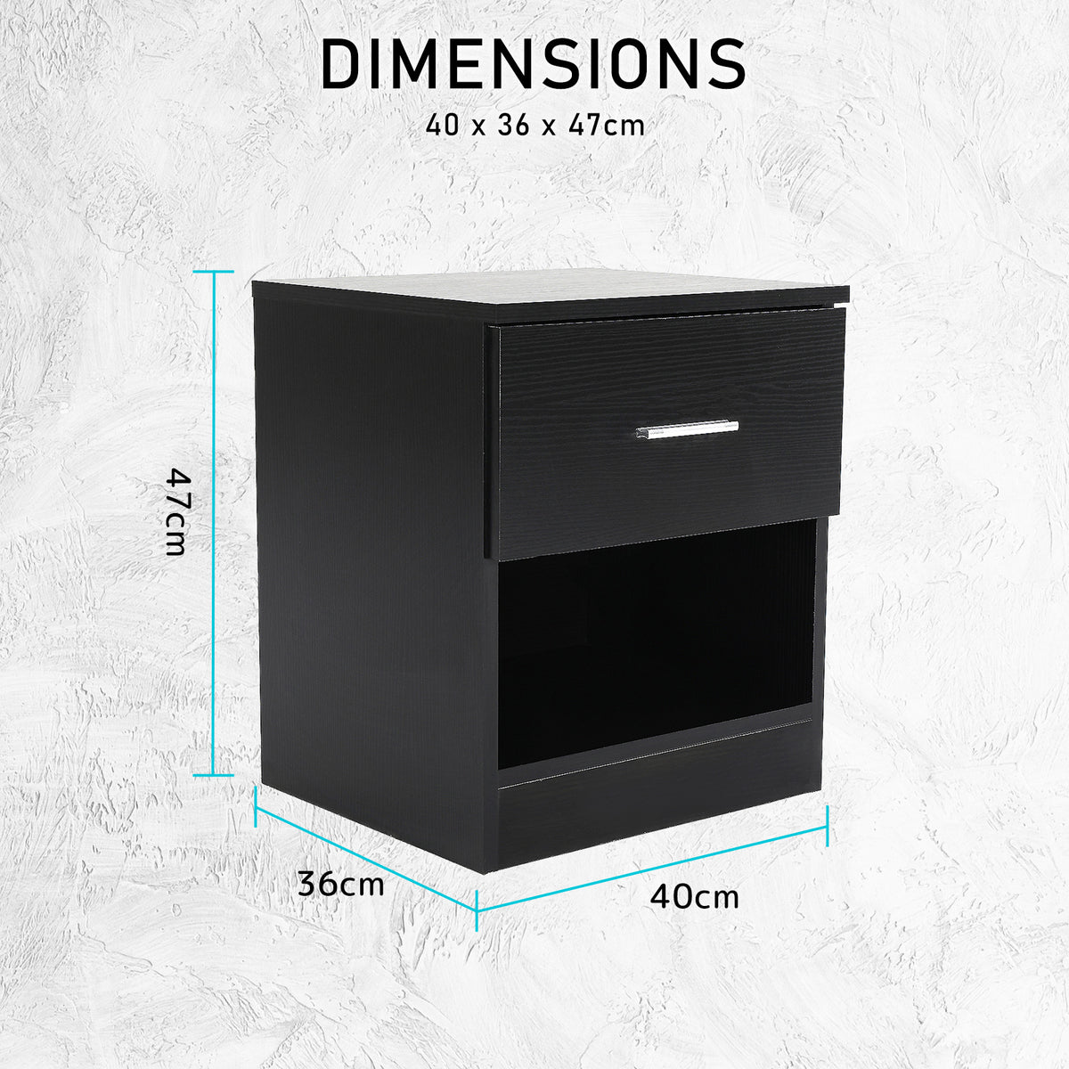 2X Bedside Tables 1 Drawer 1 Shelf ELLA - BLACK