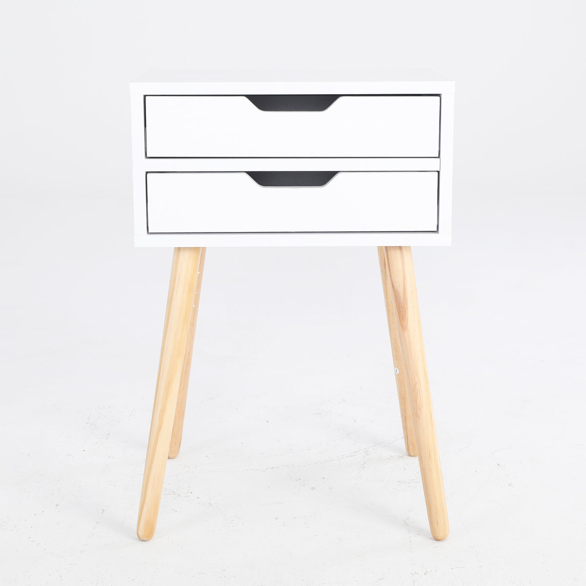 2X Bedside Table 2 Drawer Long Wood Leg SUZY - WHITE