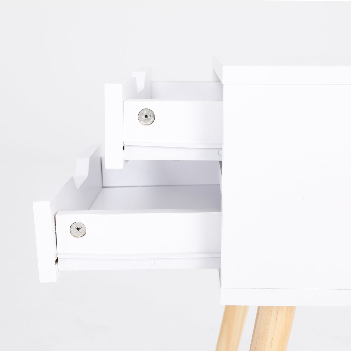 2X Bedside Table 2 Drawer Long Wood Leg SUZY - WHITE