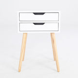 Bedside Table 2 Drawer Long Wood Leg SUZY - WHITE