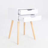 Bedside Table 2 Drawer Long Wood Leg SUZY - WHITE