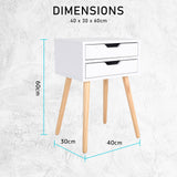 Bedside Table 2 Drawer Long Wood Leg SUZY - WHITE
