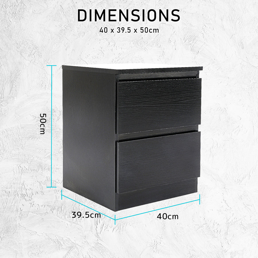 Bedside Tables 2 Drawer JOSS - BLACK