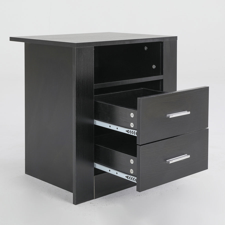 2X Bedside Tables 2 Drawer 1 Shelf ZURI - BLACK