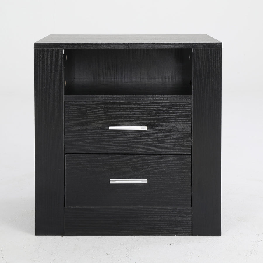 2X Bedside Tables 2 Drawer 1 Shelf ZURI - BLACK
