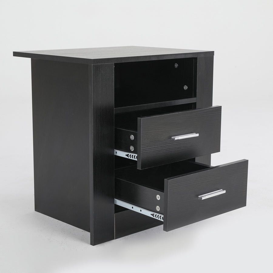 2X Bedside Tables 2 Drawer 1 Shelf ZURI - BLACK