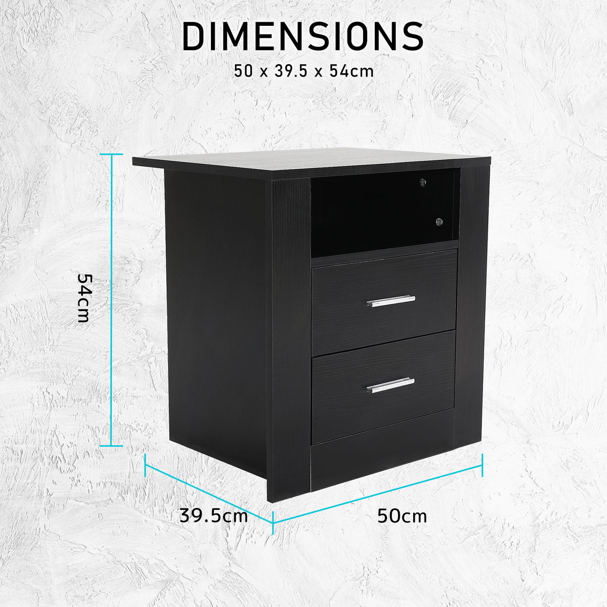 Bedside Tables 2 Drawer 1 Shelf ZURI - BLACK
