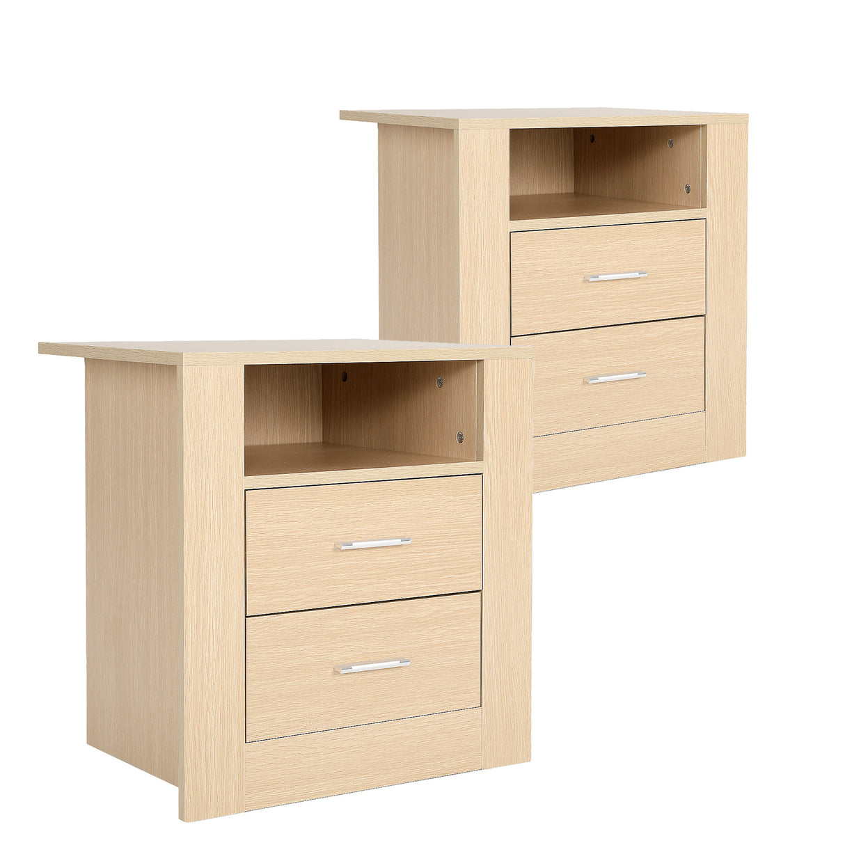 2X Bedside Tables 2 Drawer 1 Shelf ZURI - OAK
