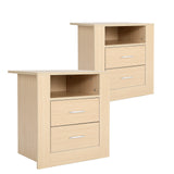 2X Bedside Tables 2 Drawer 1 Shelf ZURI - OAK