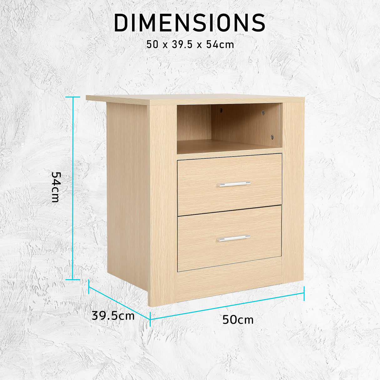2X Bedside Tables 2 Drawer 1 Shelf ZURI - OAK