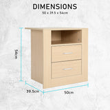2X Bedside Tables 2 Drawer 1 Shelf ZURI - OAK