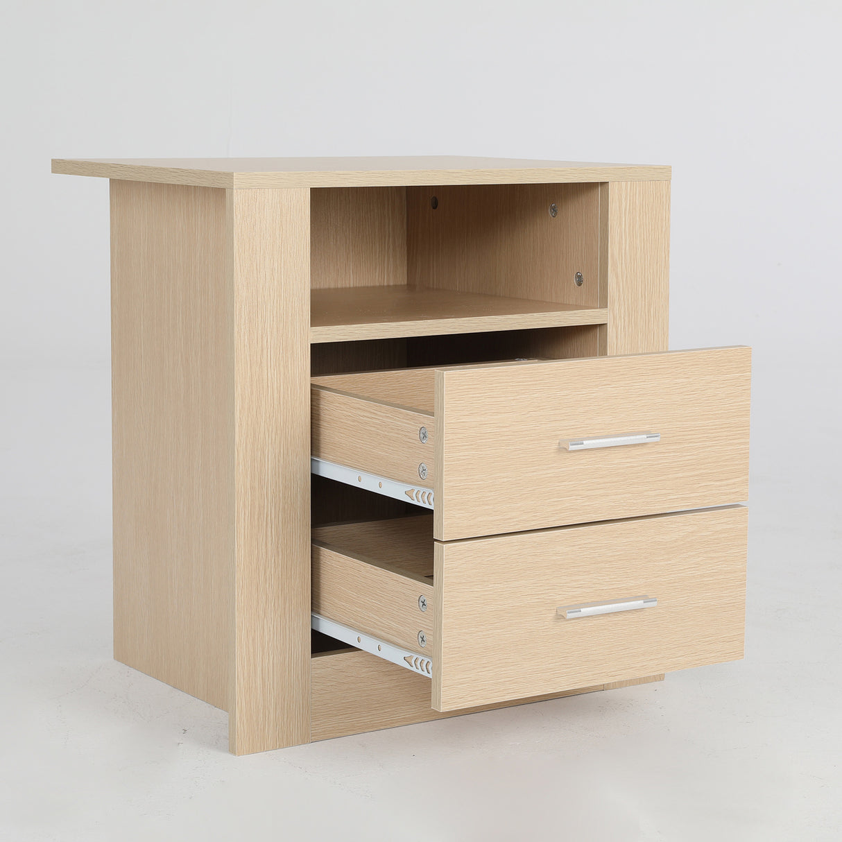 2X Bedside Tables 2 Drawer 1 Shelf ZURI - OAK