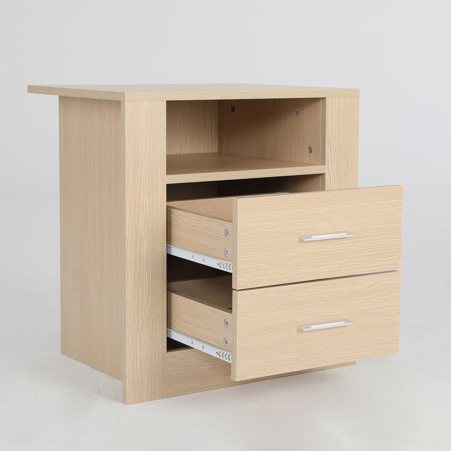 2X Bedside Tables 2 Drawer 1 Shelf ZURI - OAK