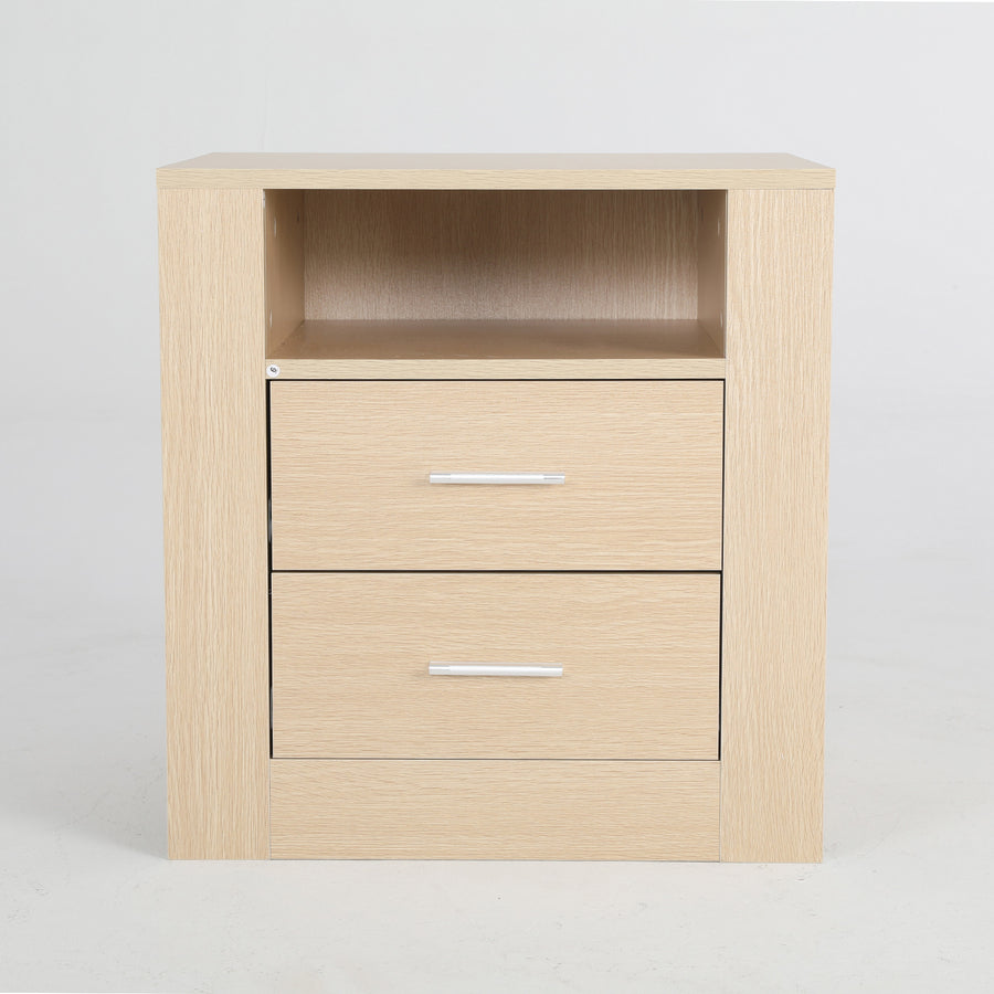 2X Bedside Tables 2 Drawer 1 Shelf ZURI - OAK