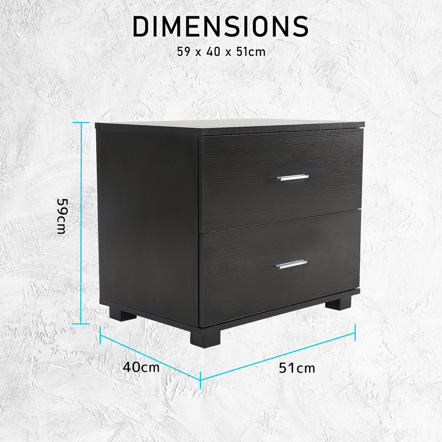 2X Bedside Tables 2 Drawer With Legs ETTA - BLACK