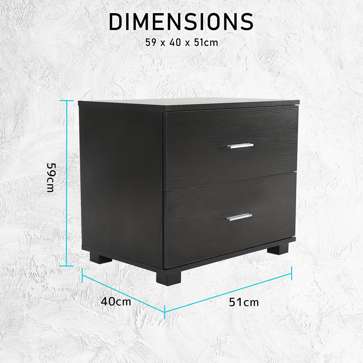 Bedside Tables 2 Drawer With Legs ETTA - BLACK