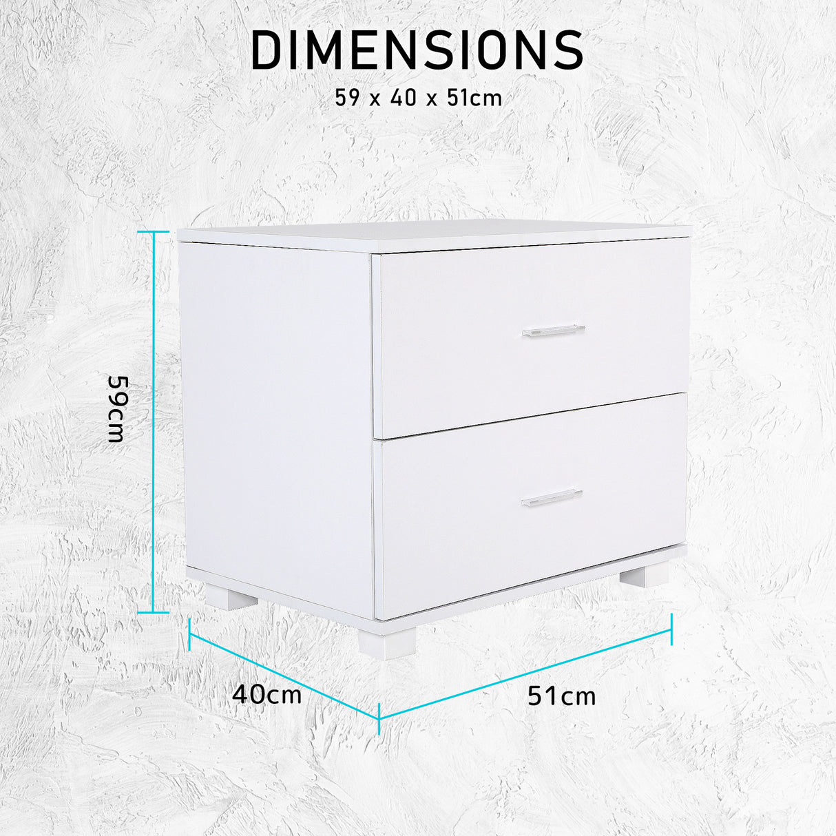 Bedside Tables 2 Drawer With Legs ETTA - WHITE