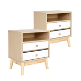 2X Bedside Tables 2 Drawer Wood Leg ANYA - OAK
