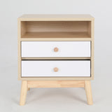 Bedside Tables 2 Drawer Wood Leg ANYA - OAK - Front View