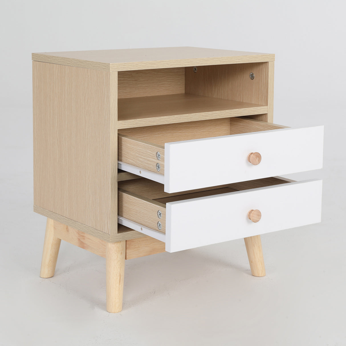 Bedside Tables 2 Drawer Wood Leg ANYA - OAK