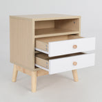 Bedside Tables 2 Drawer Wood Leg ANYA - OAK