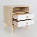 Bedside Tables 2 Drawer Wood Leg ANYA - OAK - Rear View