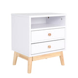 Bedside Tables 2 Drawer Wood Leg ANYA - WHITE