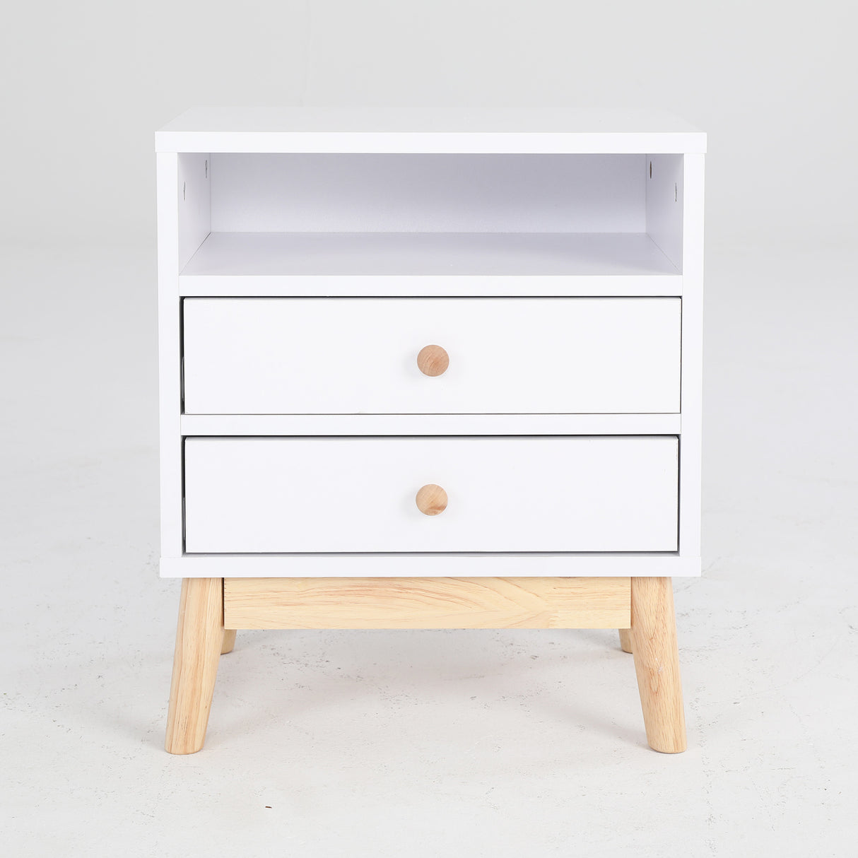 2X Bedside Tables 2 Drawer Wood Leg ANYA - WHITE