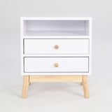 2X Bedside Tables 2 Drawer Wood Leg ANYA - WHITE