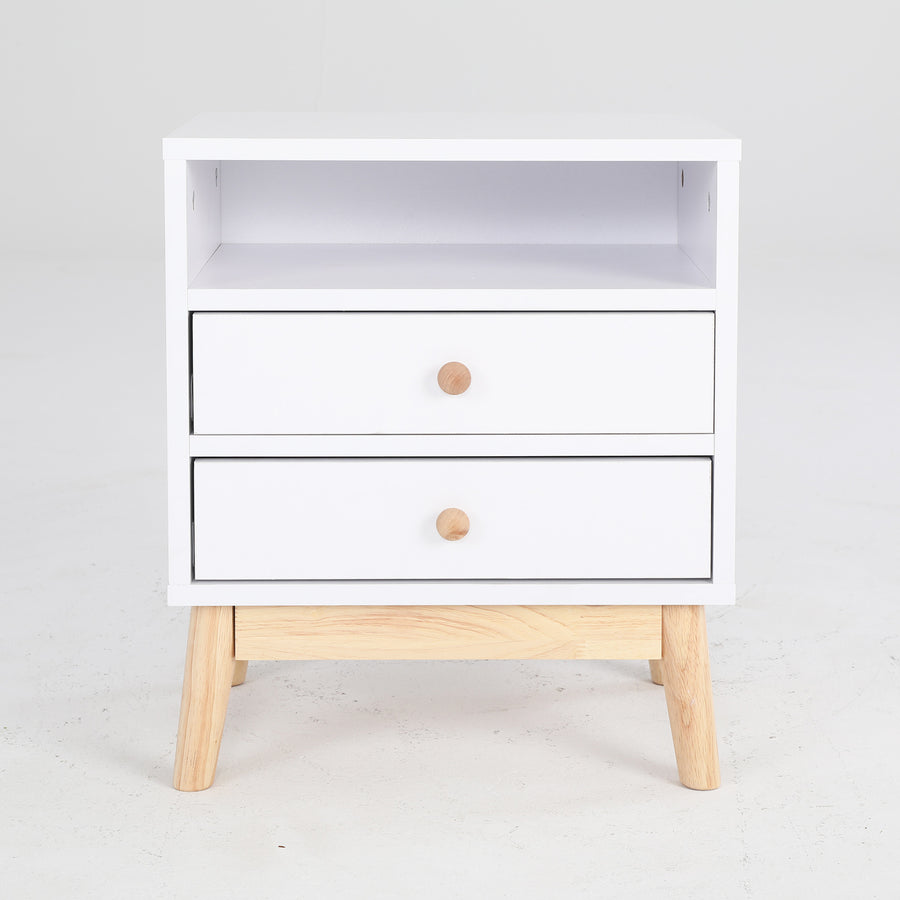 2X Bedside Tables 2 Drawer Wood Leg ANYA - WHITE