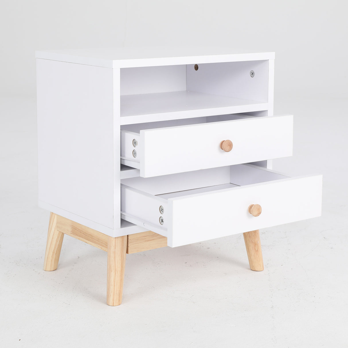 2X Bedside Tables 2 Drawer Wood Leg ANYA - WHITE
