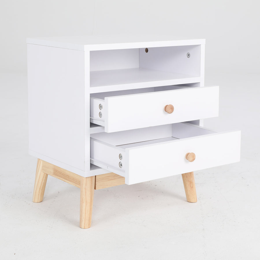 2X Bedside Tables 2 Drawer Wood Leg ANYA - WHITE