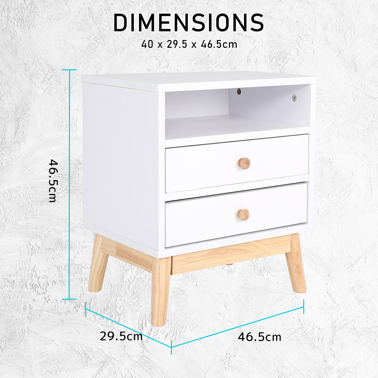 2X Bedside Tables 2 Drawer Wood Leg ANYA - WHITE
