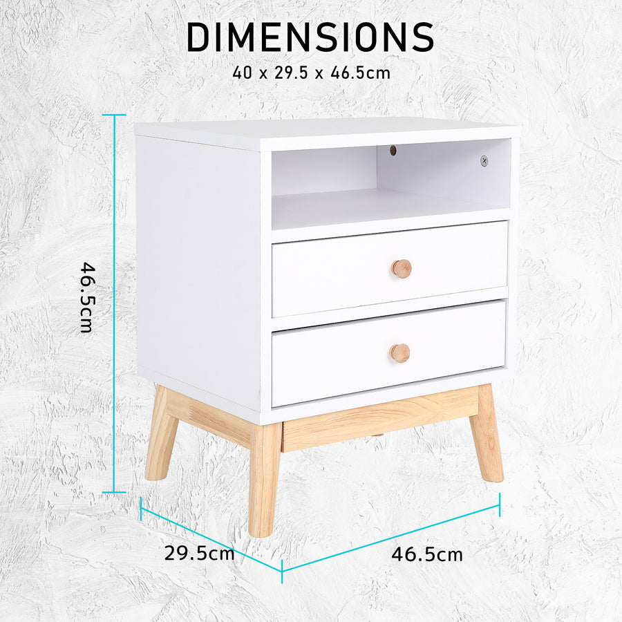 2X Bedside Tables 2 Drawer Wood Leg ANYA - WHITE