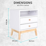 Bedside Tables 2 Drawer Wood Leg ANYA - WHITE