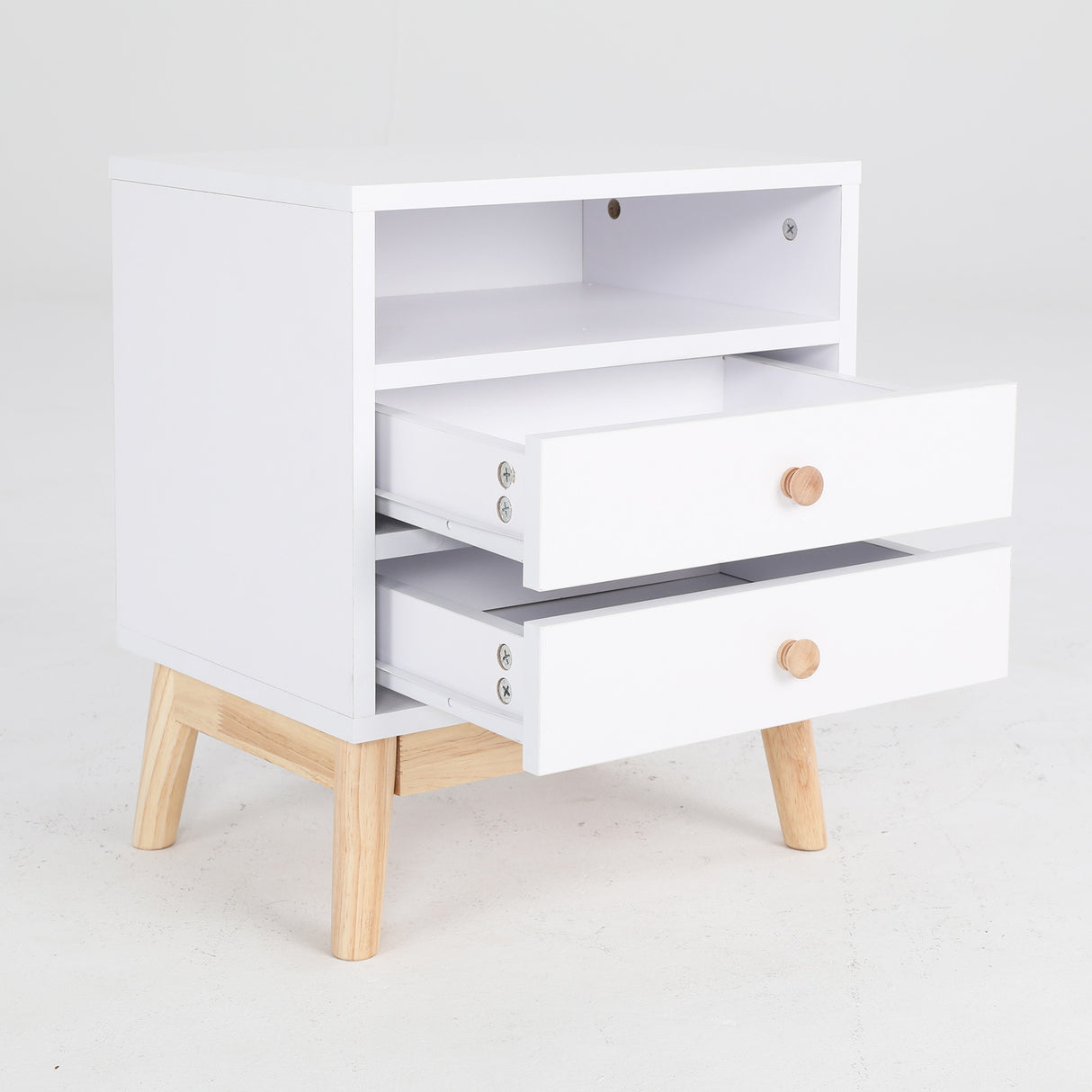 Bedside Tables 2 Drawer Wood Leg ANYA - WHITE