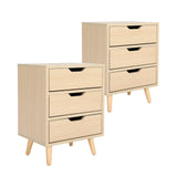 2X Bedside Table 3 Drawer Wood Leg LACY - OAK