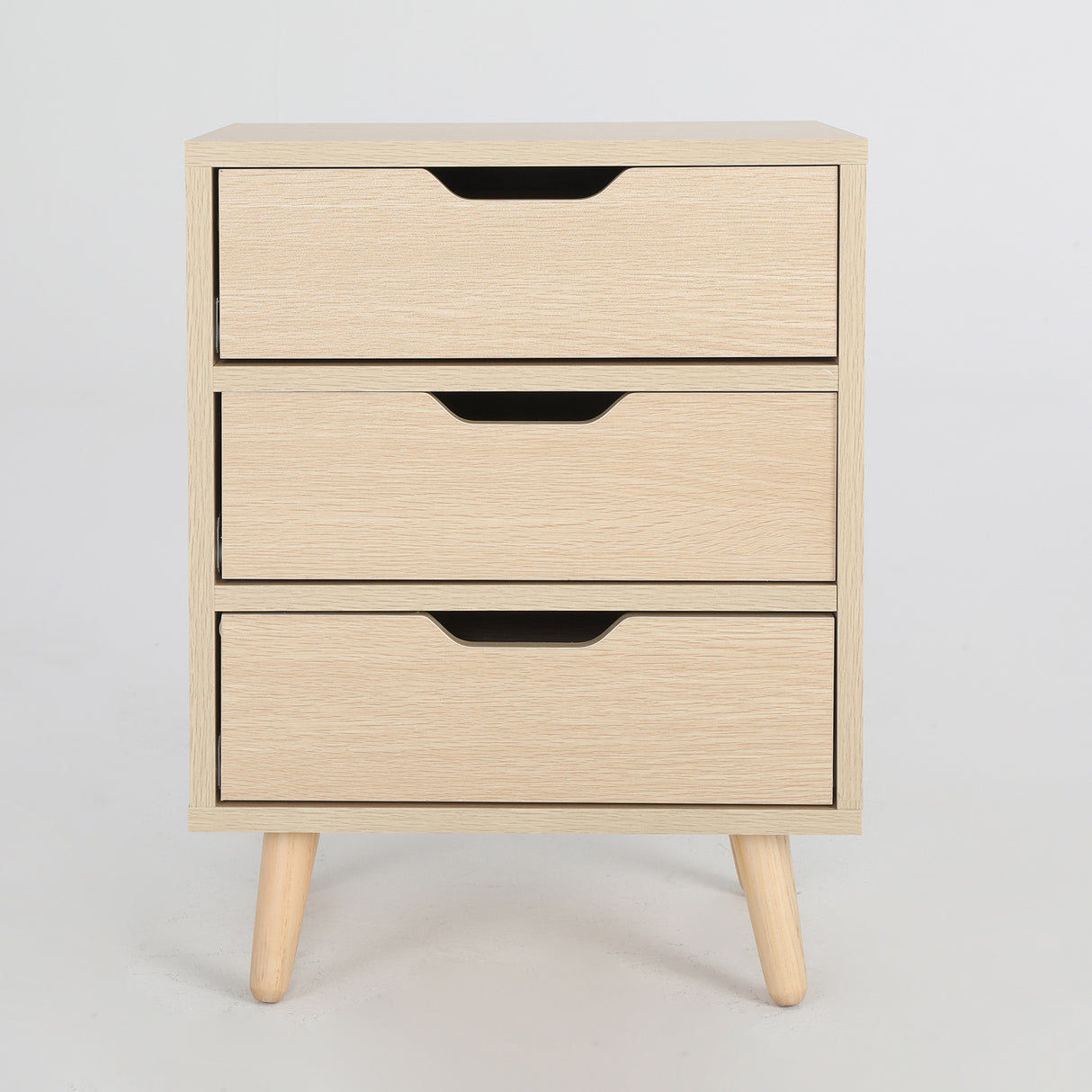 2X Bedside Table 3 Drawer Wood Leg LACY - OAK