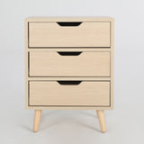 2X Bedside Table 3 Drawer Wood Leg LACY - OAK - Front View