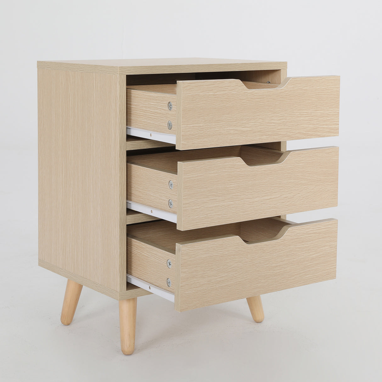 2X Bedside Table 3 Drawer Wood Leg LACY - OAK